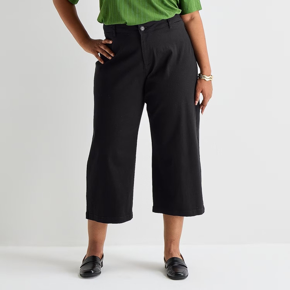 MSRP $58 Liz Claiborne Women's 22W Black Wide Leg Mid Rise Cropped Pants